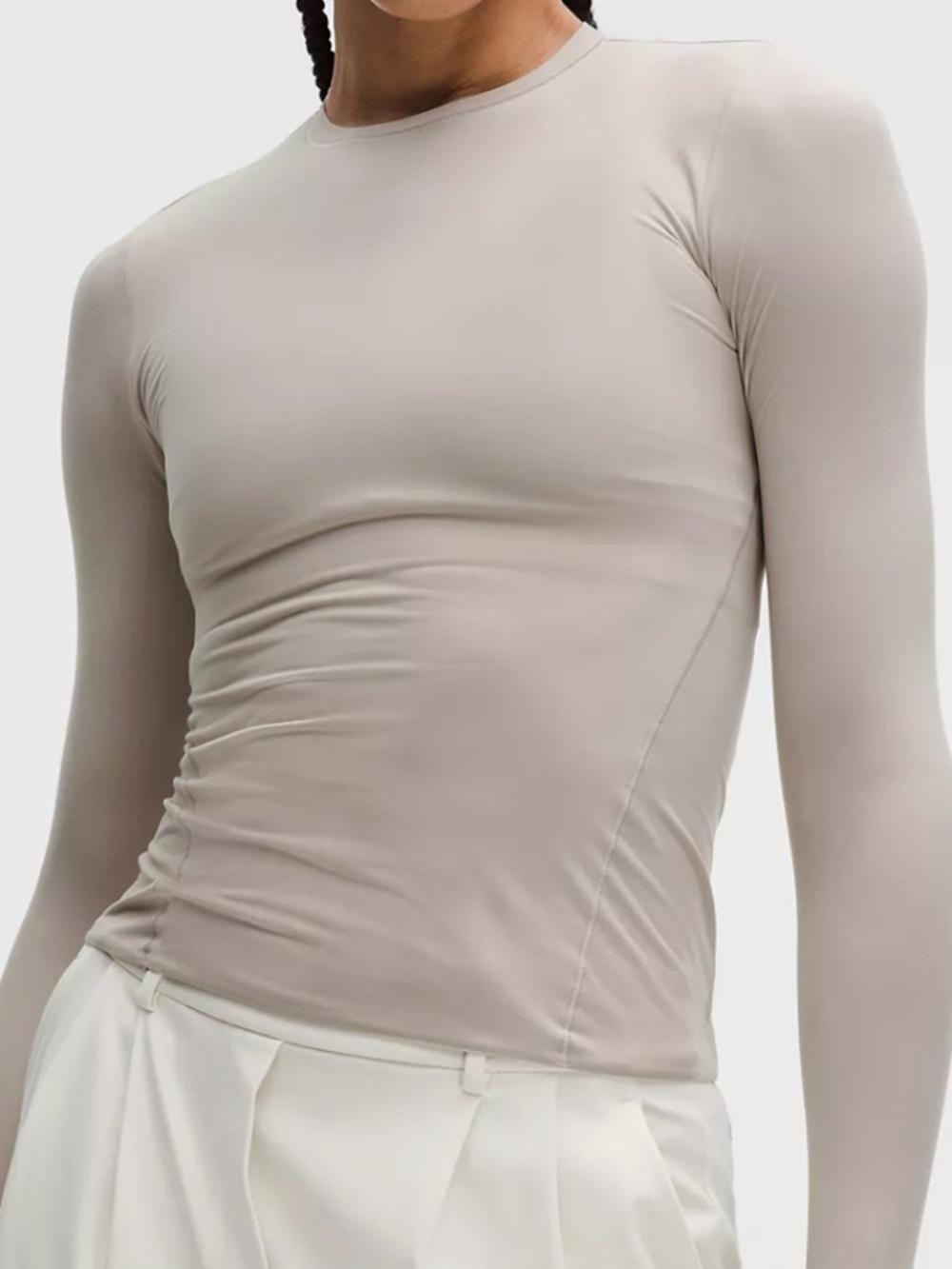 Wundermost Ultra-Soft Nulu Crewneck Long-Sleeve Shirt Taupe Size S